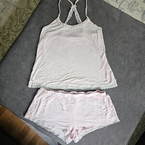 Jessica Simpson Women's Pink Scoop Neck Lace Two Piece Pajama Set Size Medium